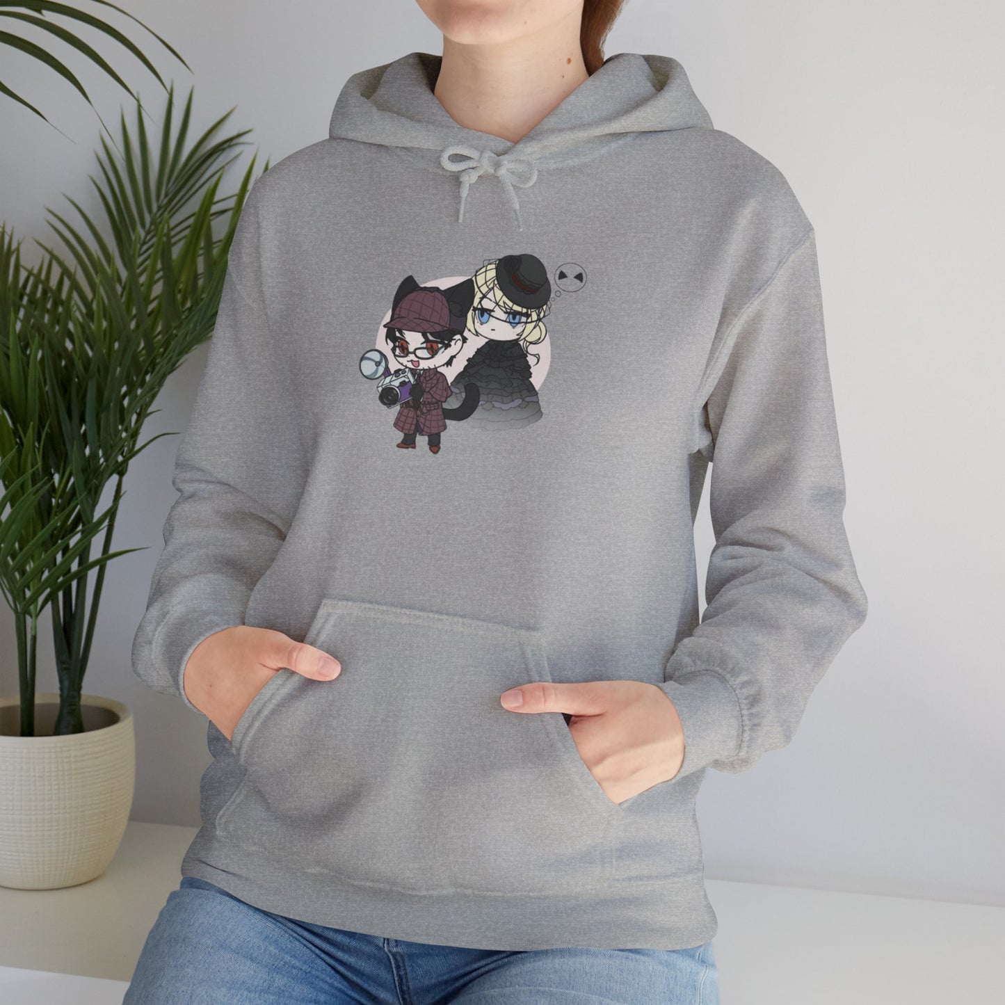 Anime Lord of Mysteries Chibi Cat Detective Duo Gray Hoodie