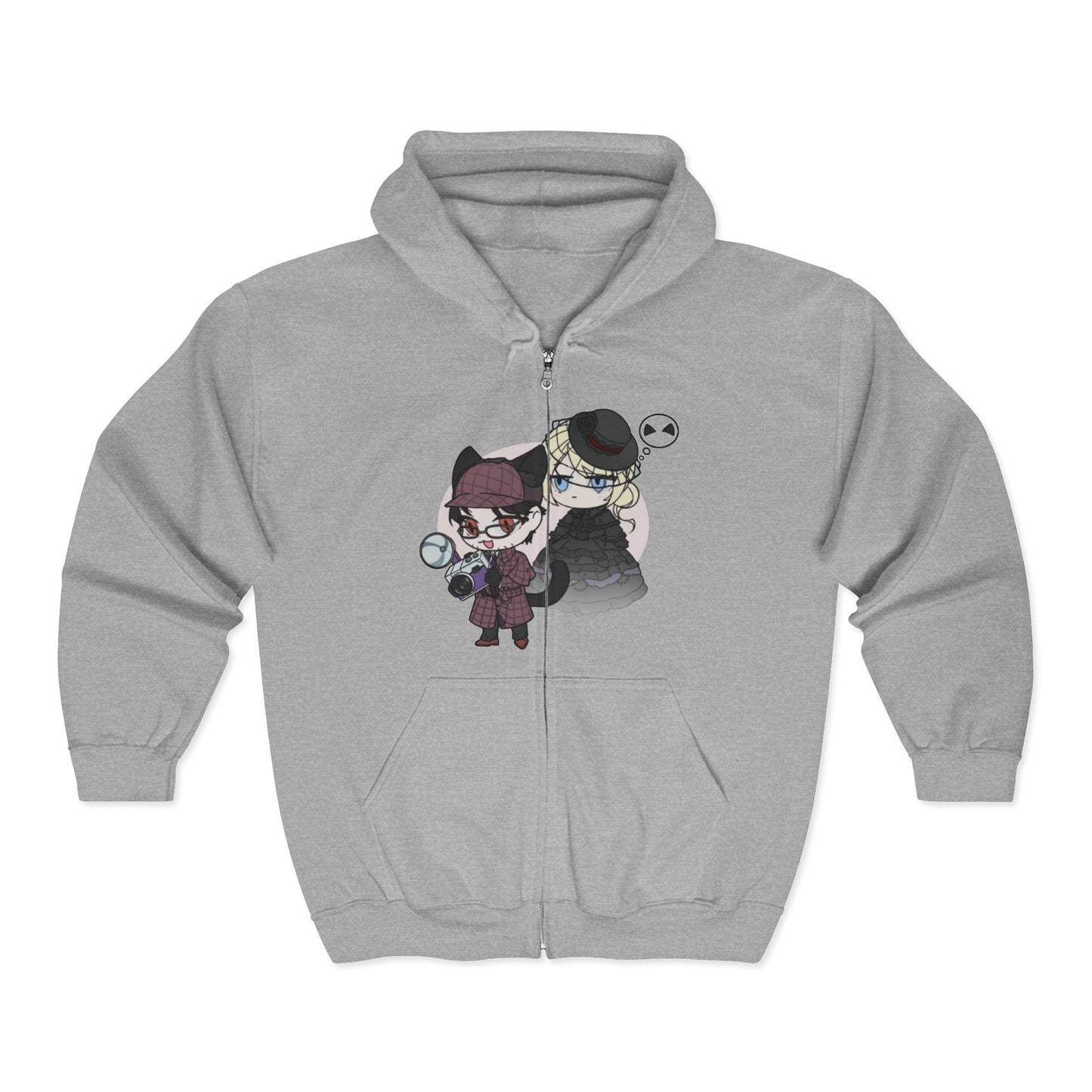 Anime Lord of Mysteries Chibi Cat Detective Duo Gray Zipper Hoodie