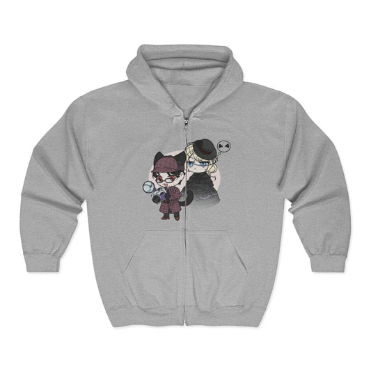 Anime Lord of Mysteries Chibi Cat Detective Duo Gray Zipper Hoodie