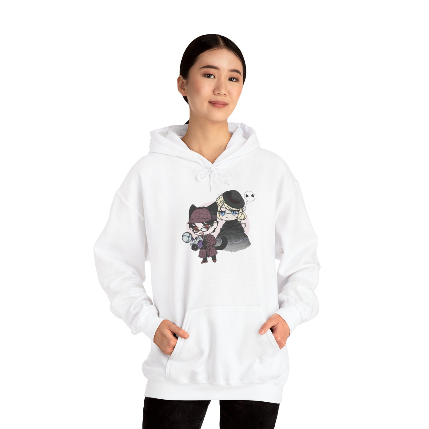Anime Lord of Mysteries Chibi Cat Detective Duo White Hoodie