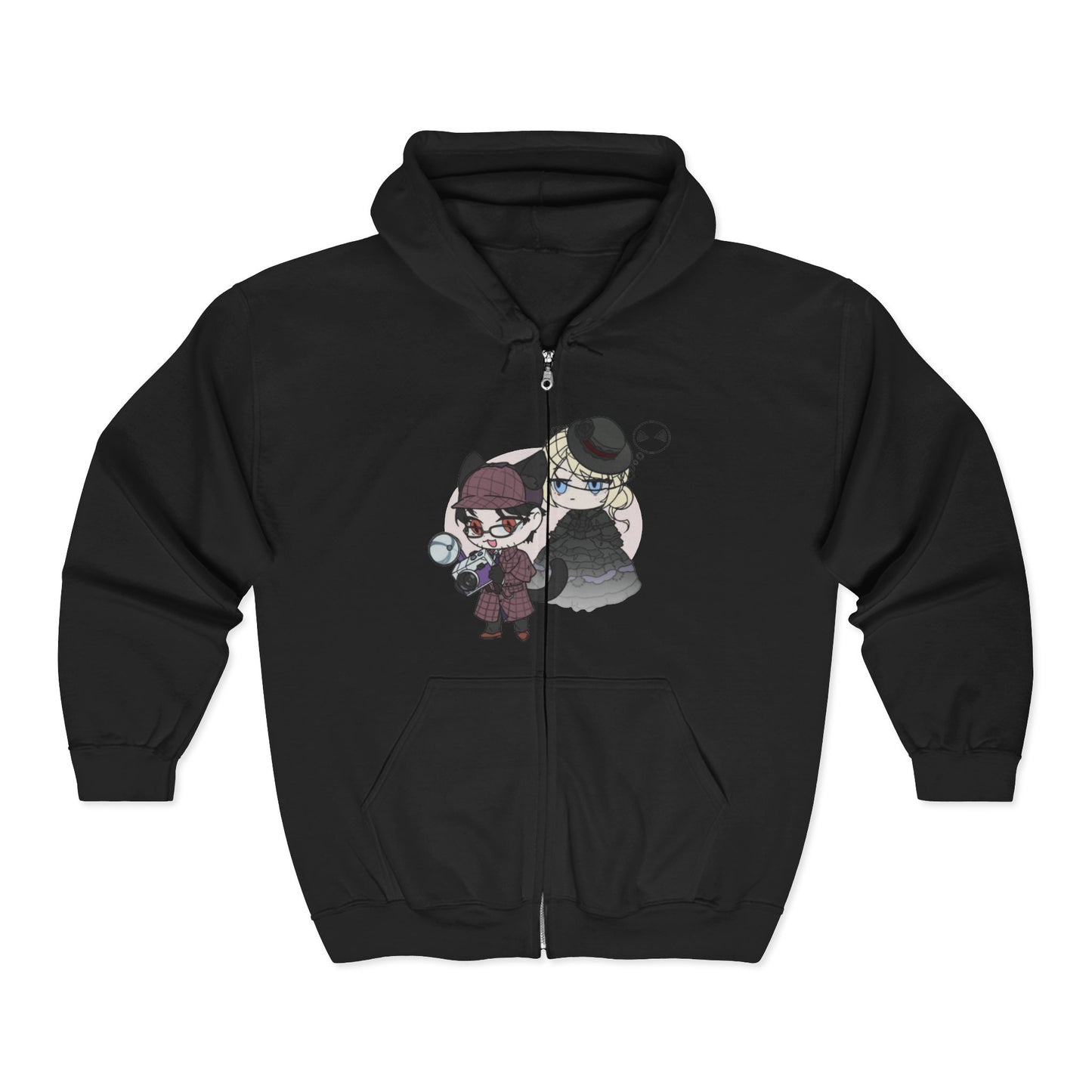 Anime Lord of Mysteries Chibi Cat Detective Duo Black Zipper Hoodie