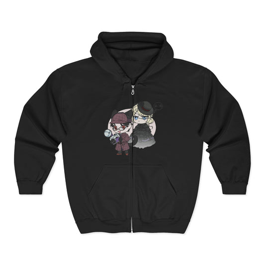 Anime Lord of Mysteries Chibi Cat Detective Duo Black Zipper Hoodie