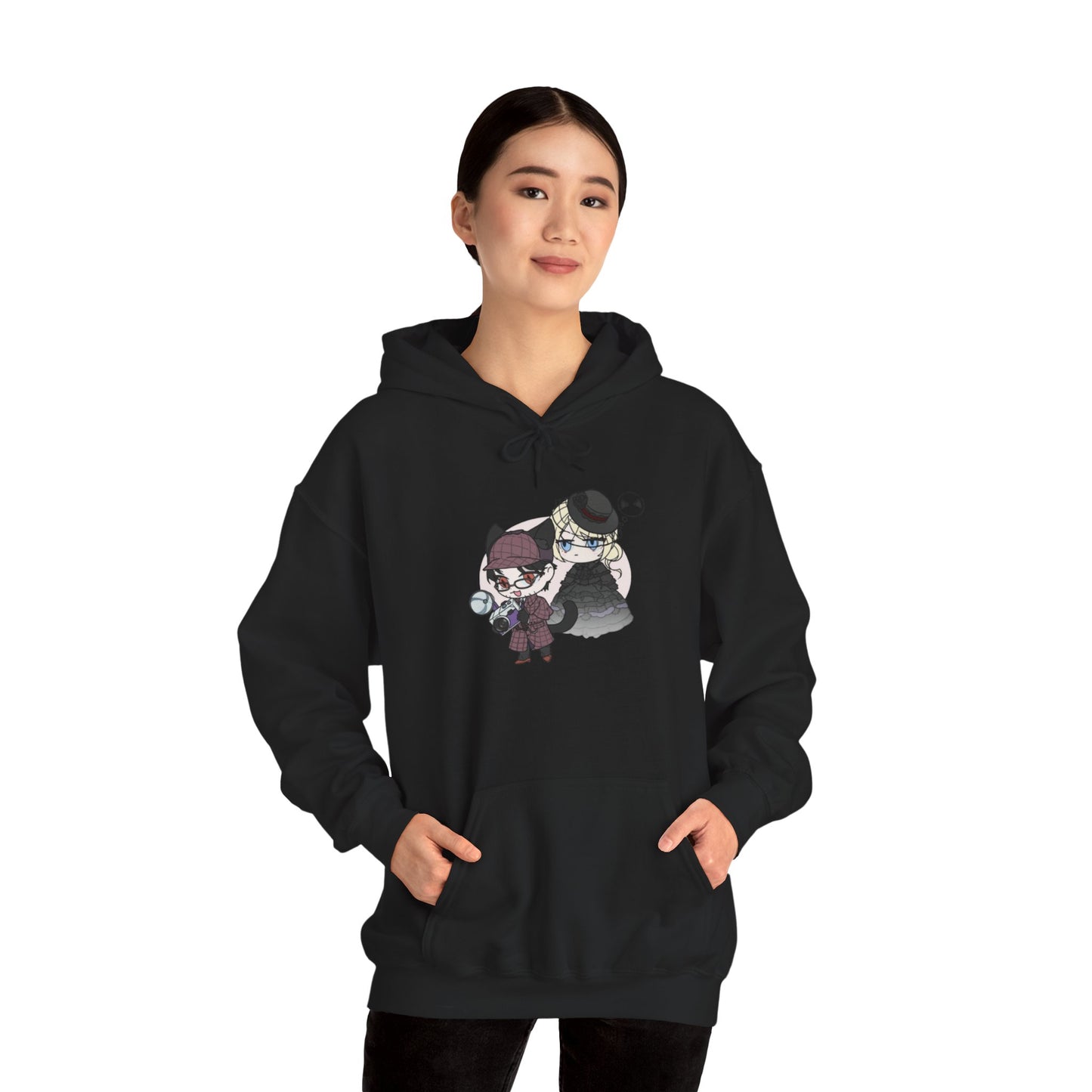 Anime Lord of Mysteries Chibi Cat Detective Duo Black Hoodie