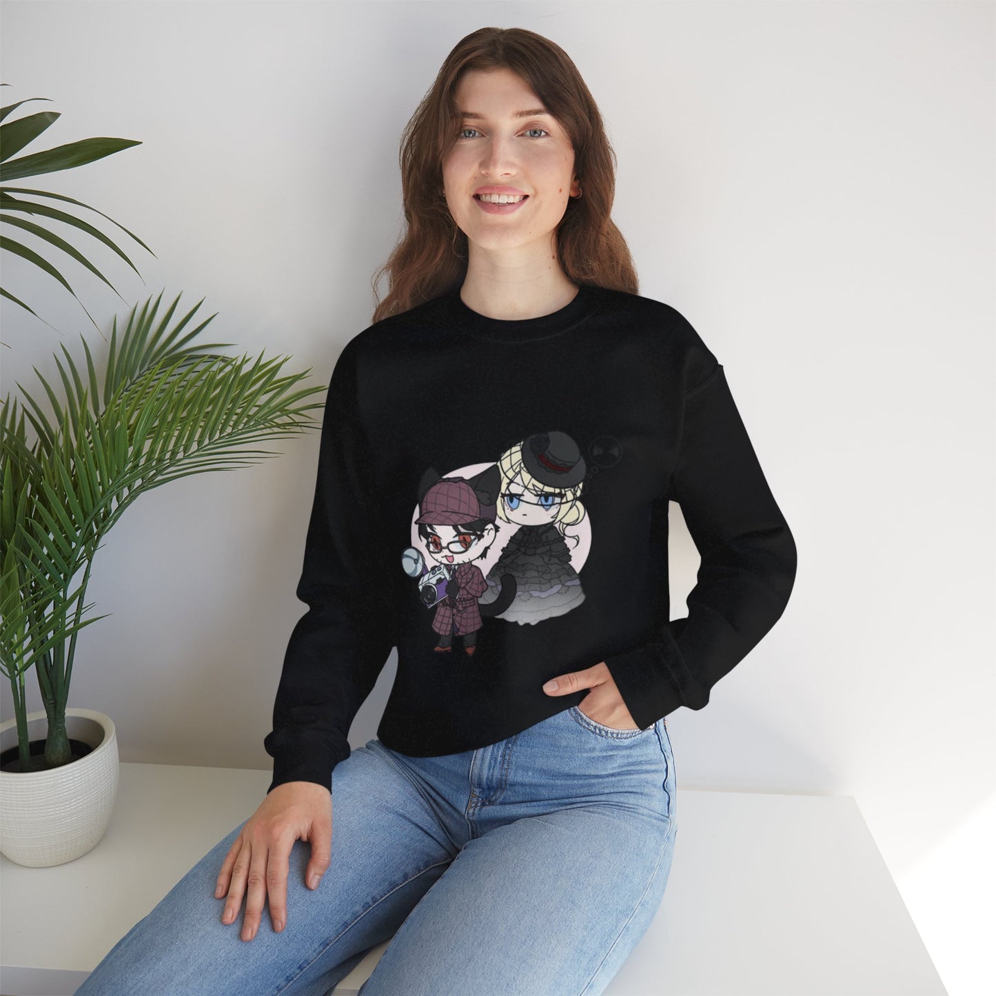 Anime Lord of Mysteries Chibi Cat Detective Duo Black Sweatshirt