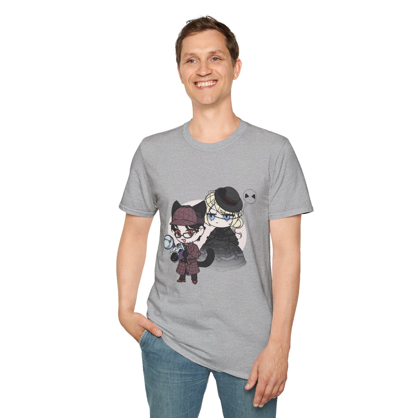 Anime Lord of Mysteries Chibi Cat Detective Duo Gray T-Shirt