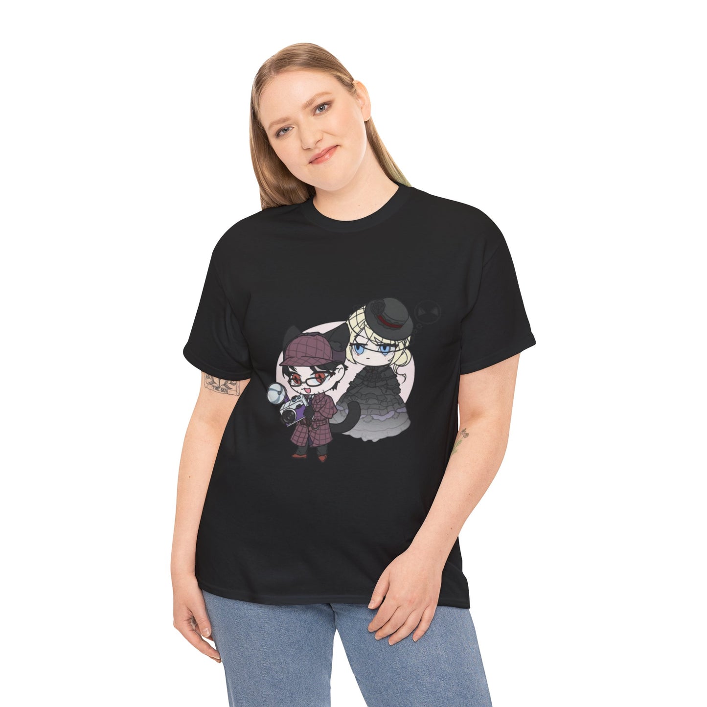 Anime Lord of Mysteries Chibi Cat Detective Duo Black T-Shirt