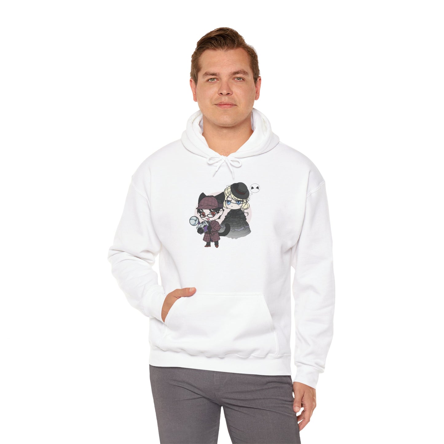 Anime Lord of Mysteries Chibi Cat Detective Duo White Hoodie