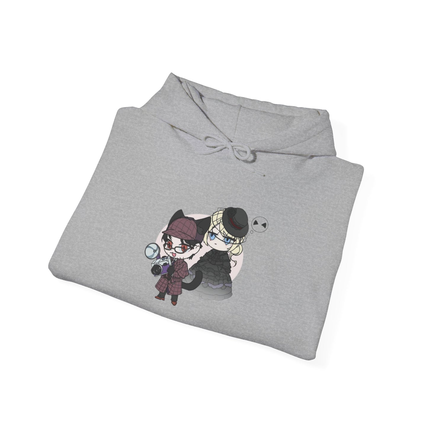 Anime Lord of Mysteries Chibi Cat Detective Duo Gray Hoodie