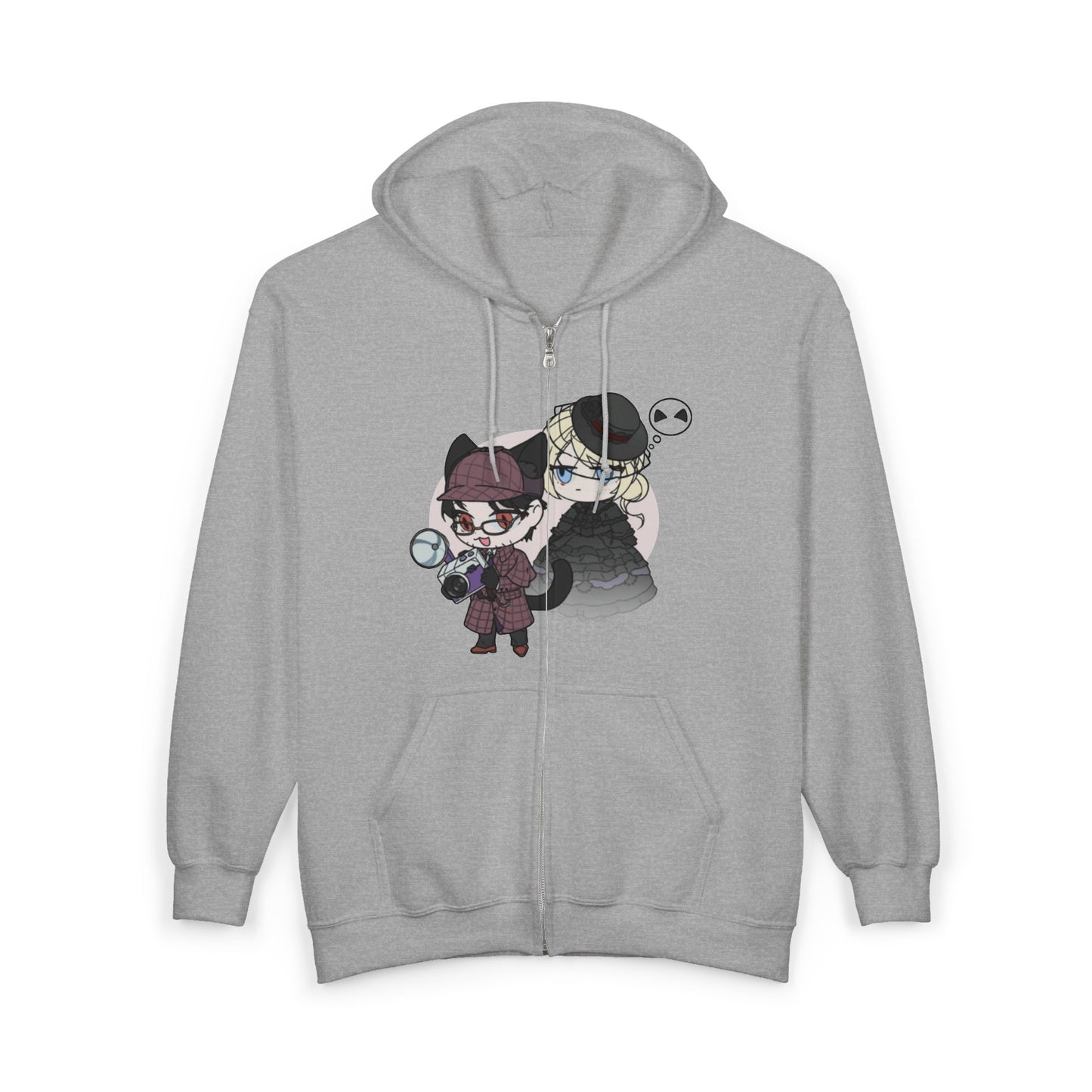 Anime Lord of Mysteries Chibi Cat Detective Duo Gray Zipper Hoodie