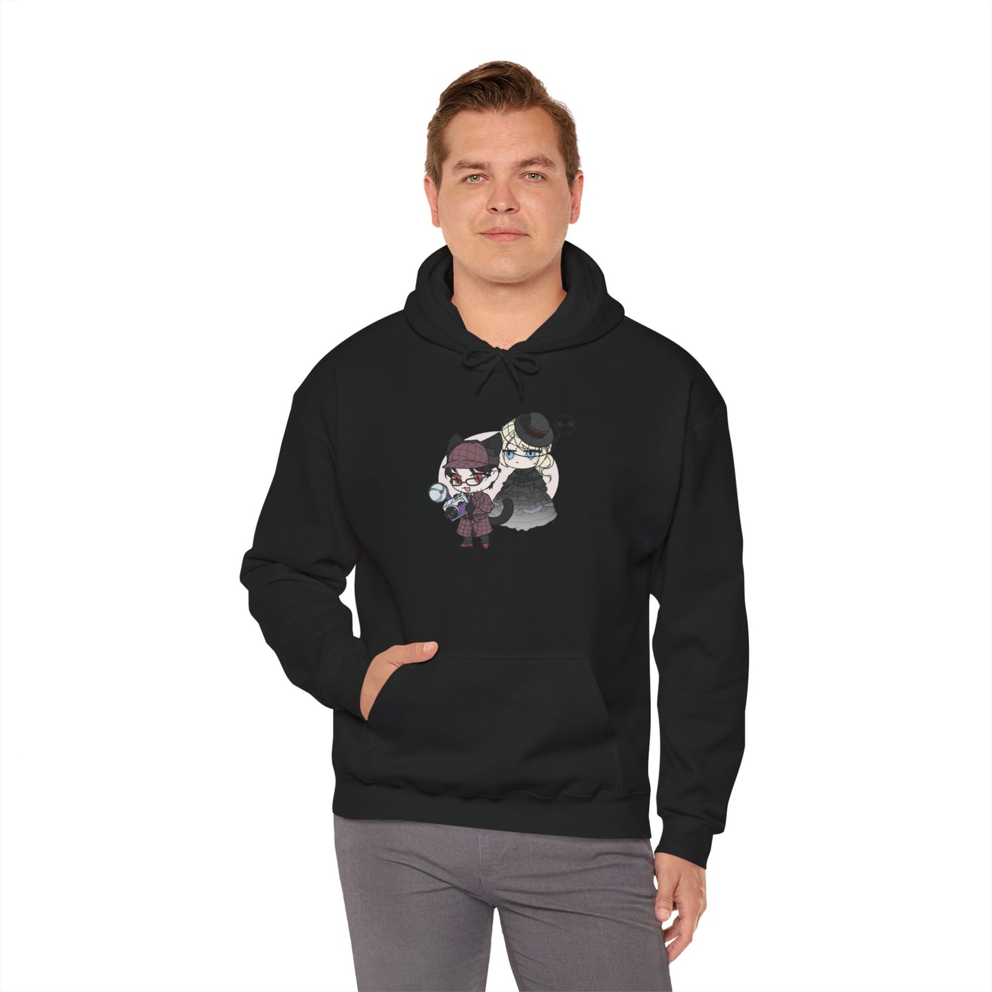 Anime Lord of Mysteries Chibi Cat Detective Duo Black Hoodie