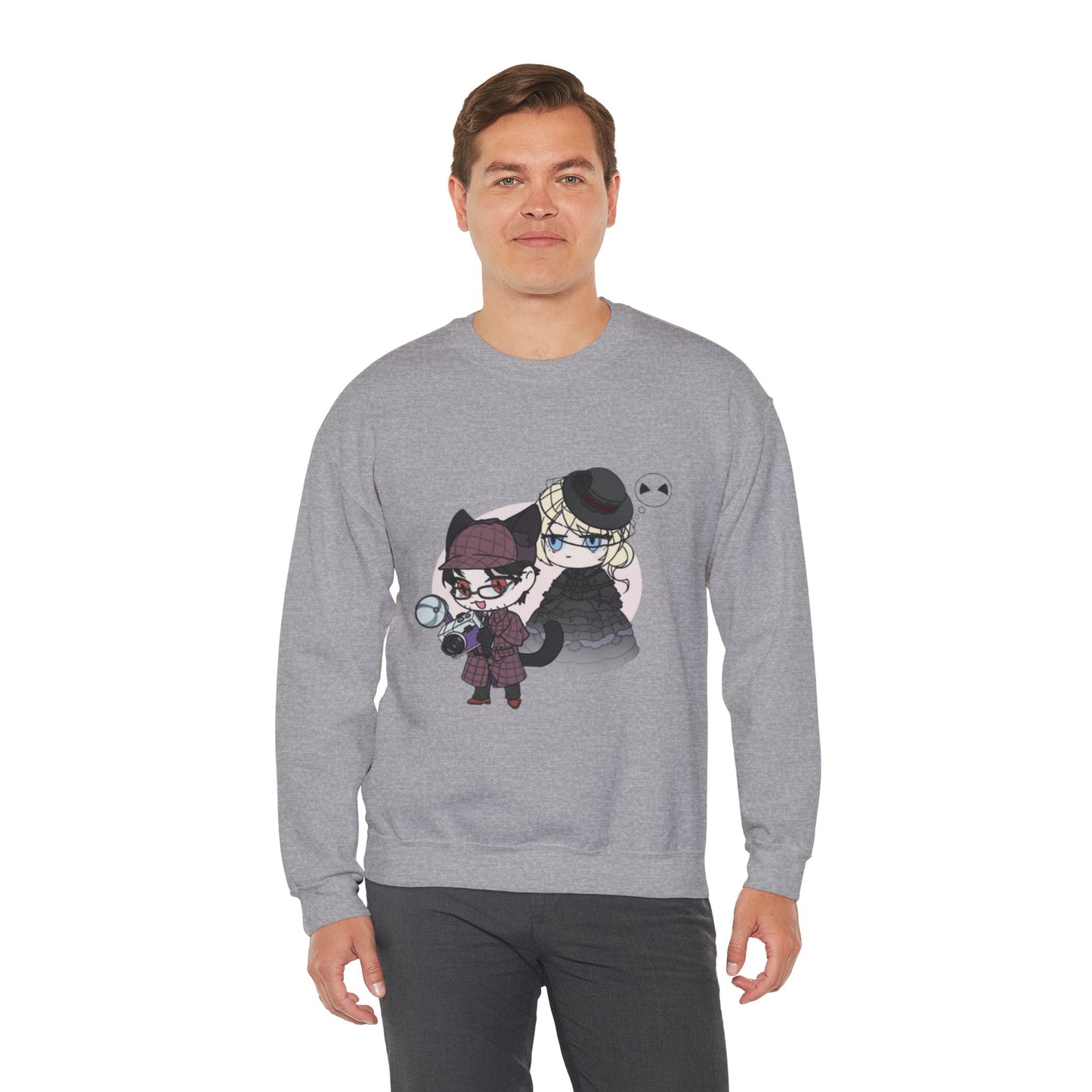 Anime Lord of Mysteries Chibi Cat Detective Duo Gray Sweatshirt