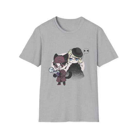 Anime Lord of Mysteries Chibi Cat Detective Duo Gray T-Shirt