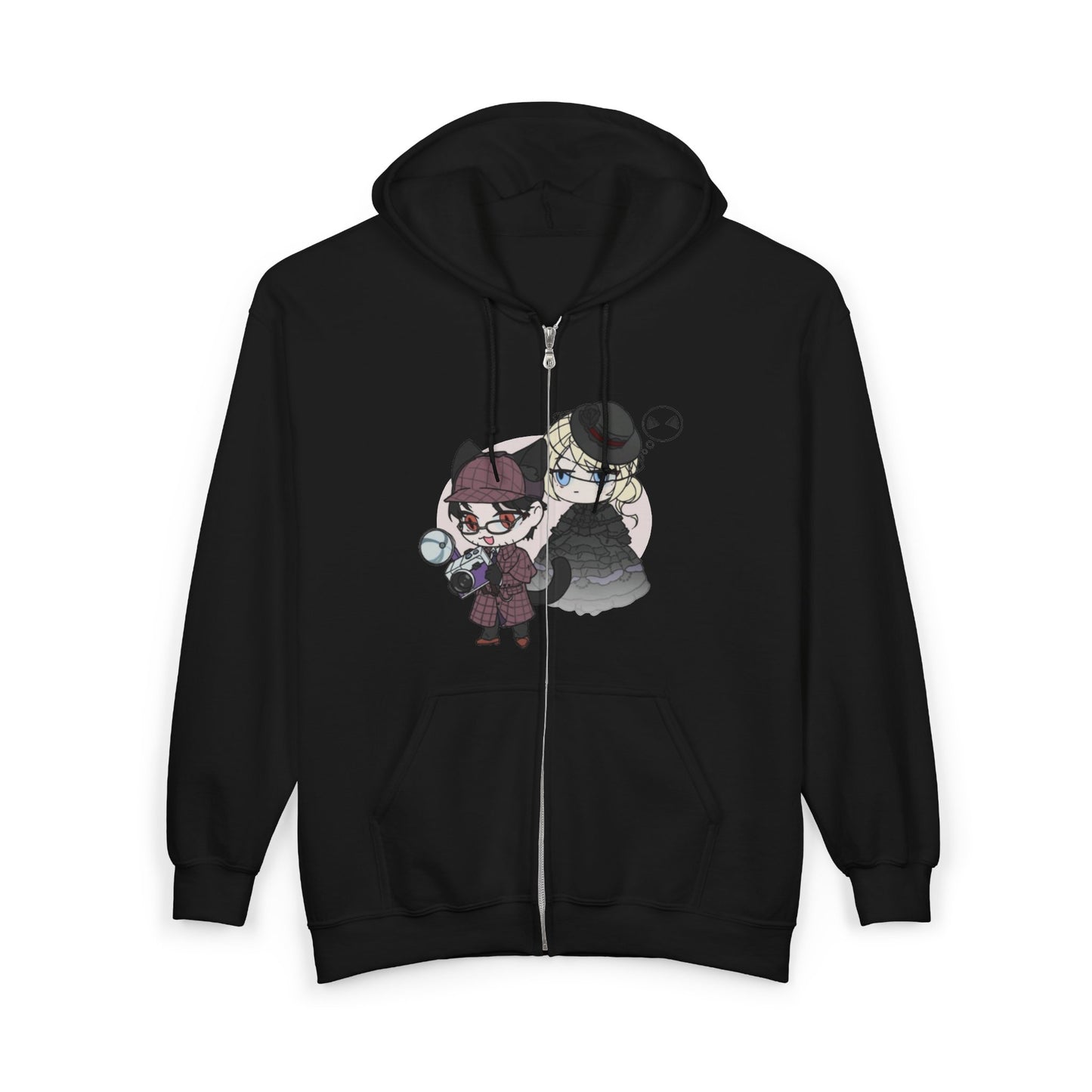Anime Lord of Mysteries Chibi Cat Detective Duo Black Zipper Hoodie