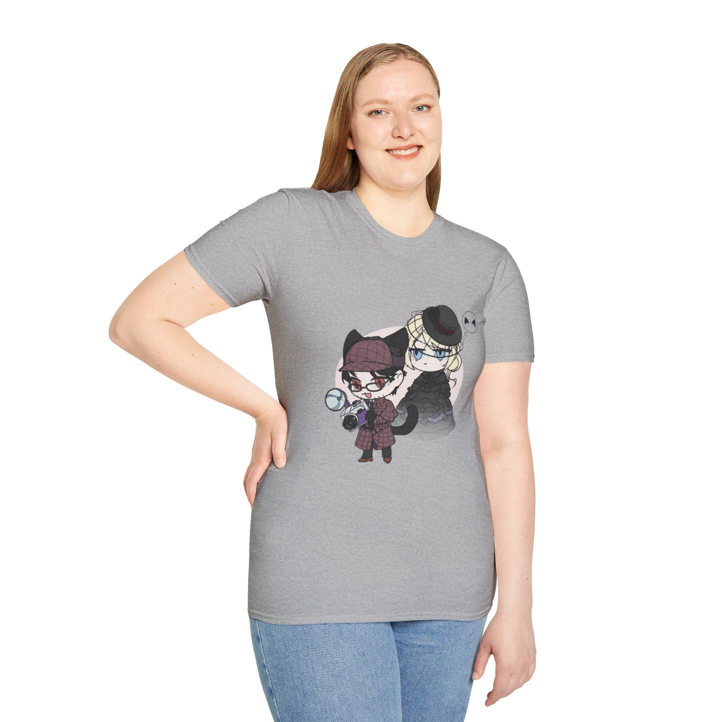 Anime Lord of Mysteries Chibi Cat Detective Duo Gray T-Shirt