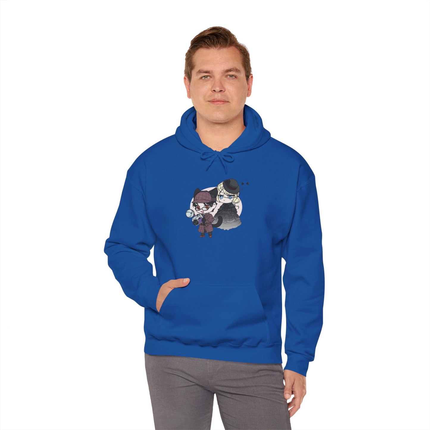 Anime Lord of Mysteries Chibi Cat Detective Duo Blue Hoodie