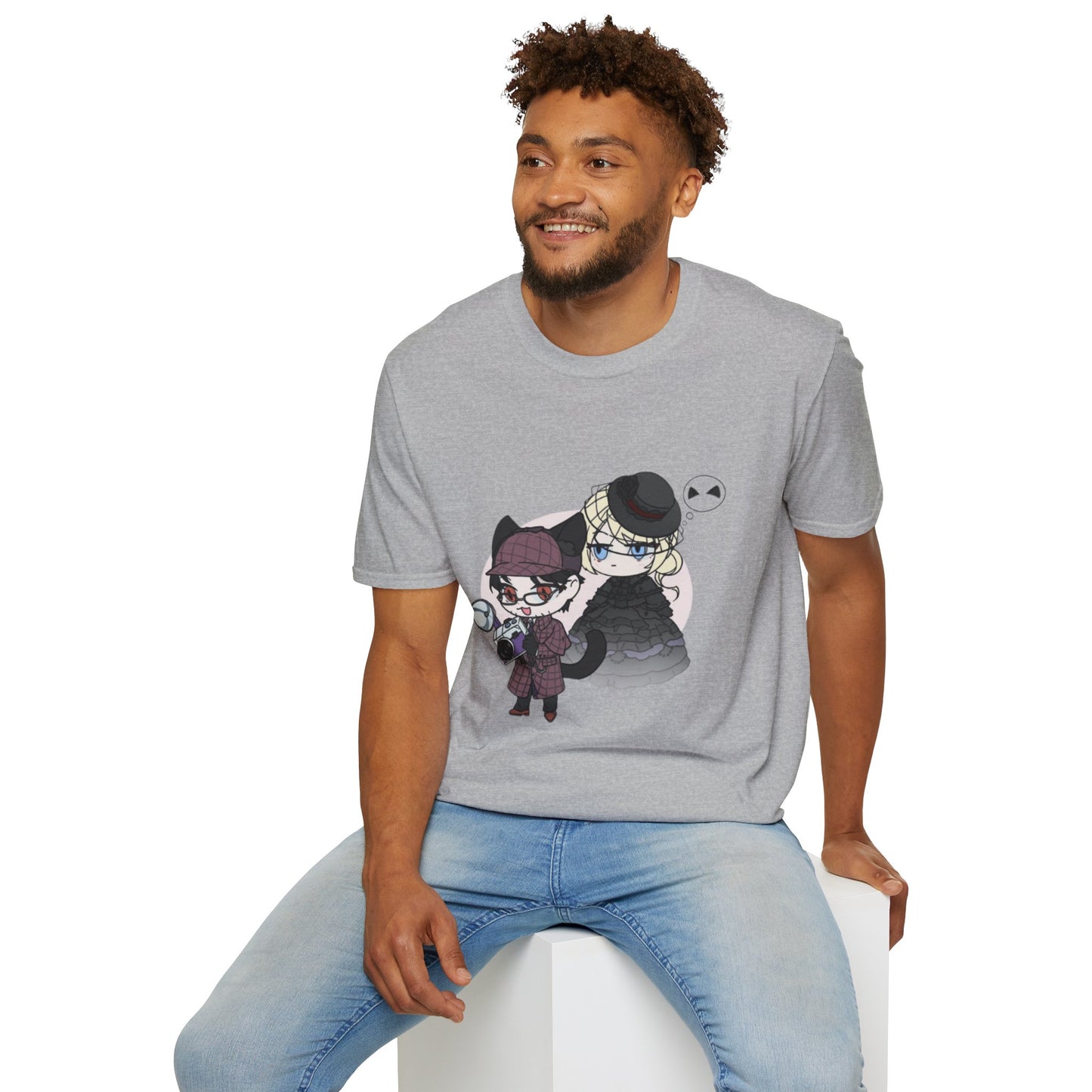 Anime Lord of Mysteries Chibi Cat Detective Duo Gray T-Shirt