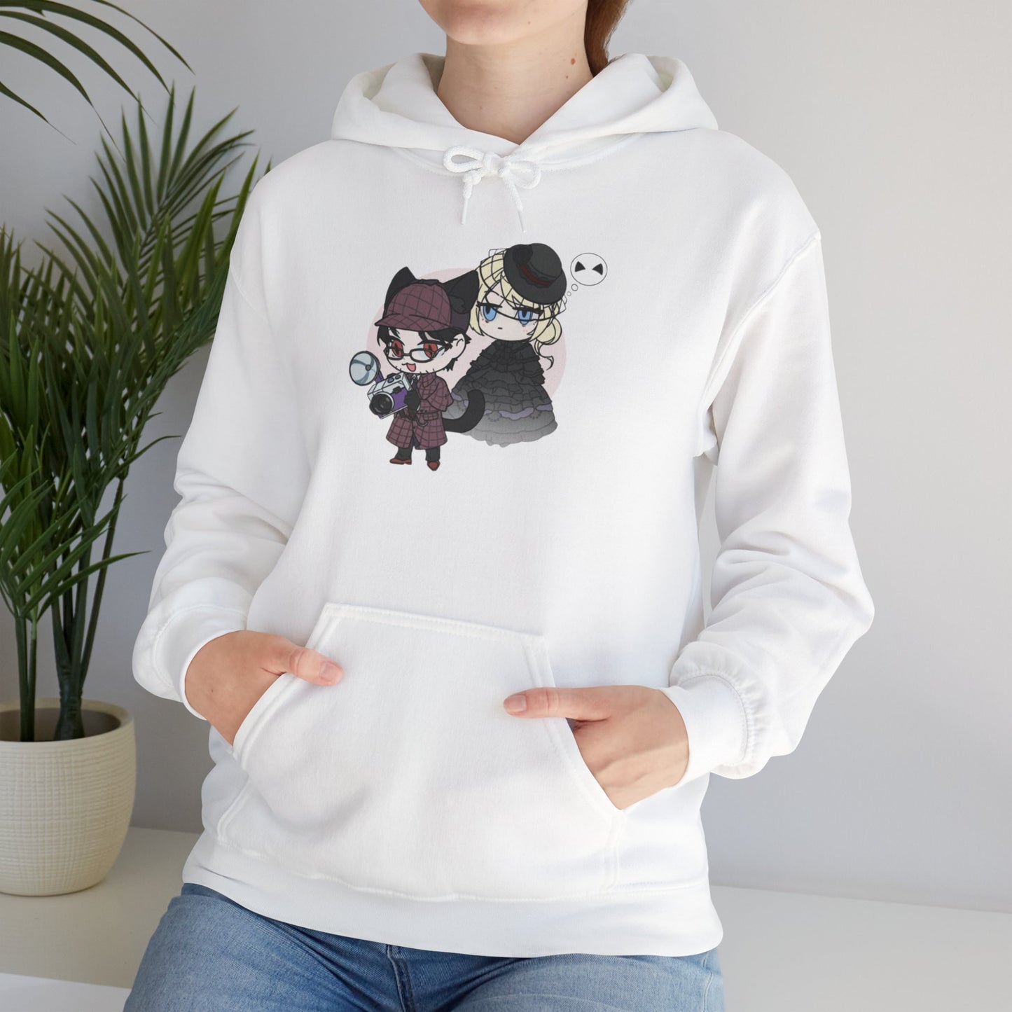 Anime Lord of Mysteries Chibi Cat Detective Duo White Hoodie