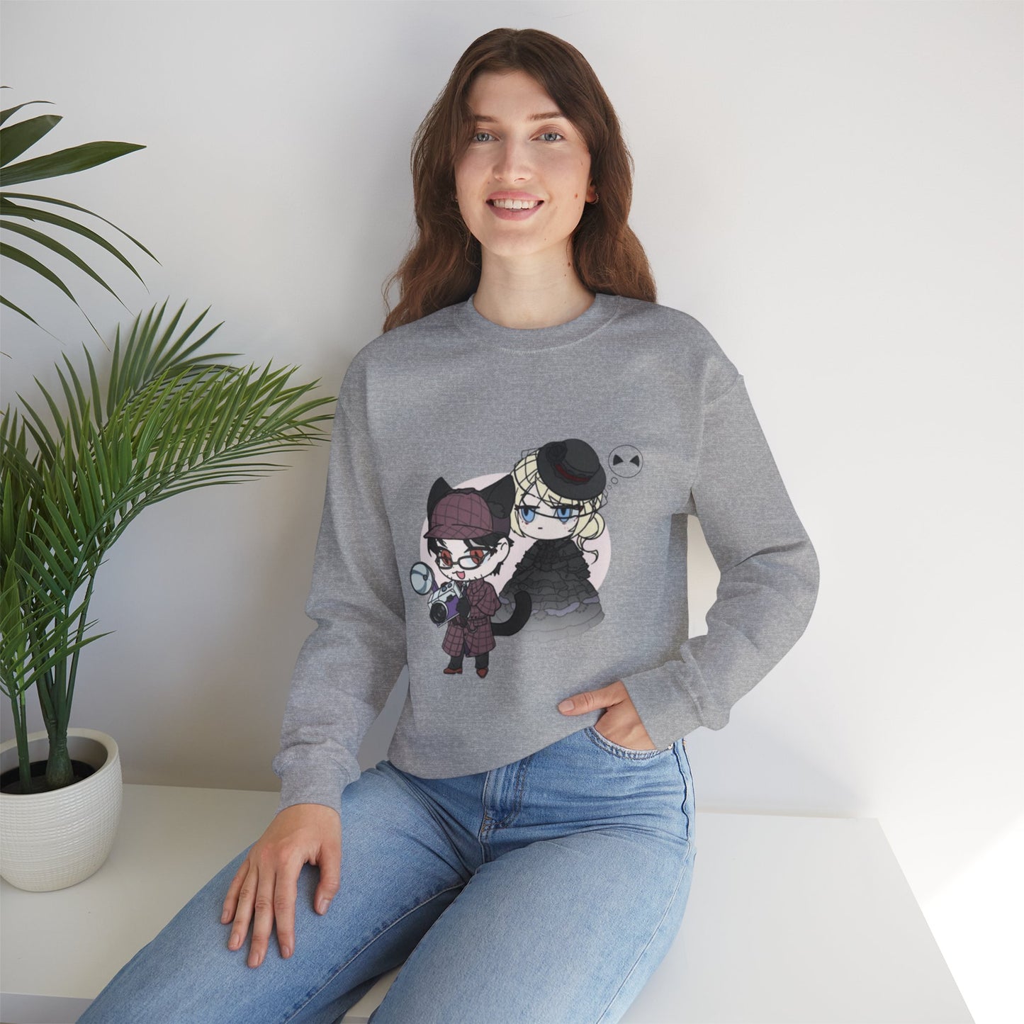 Anime Lord of Mysteries Chibi Cat Detective Duo Gray Sweatshirt