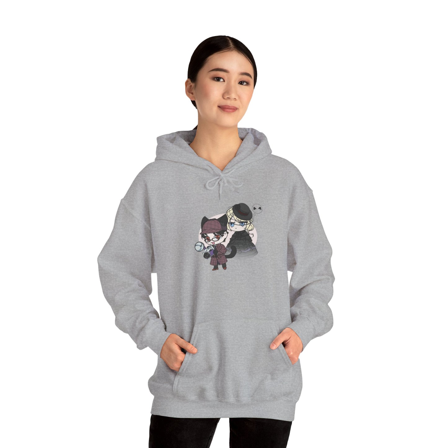 Anime Lord of Mysteries Chibi Cat Detective Duo Gray Hoodie