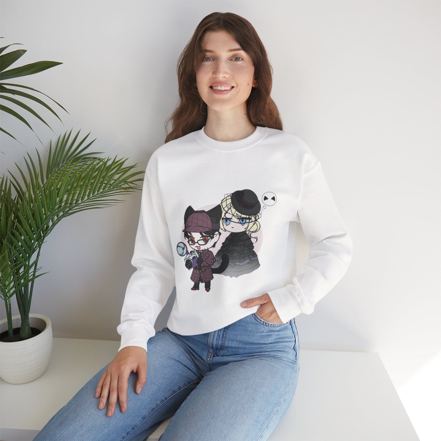 Anime Lord of Mysteries Chibi Cat Detective Duo White Sweatshirt