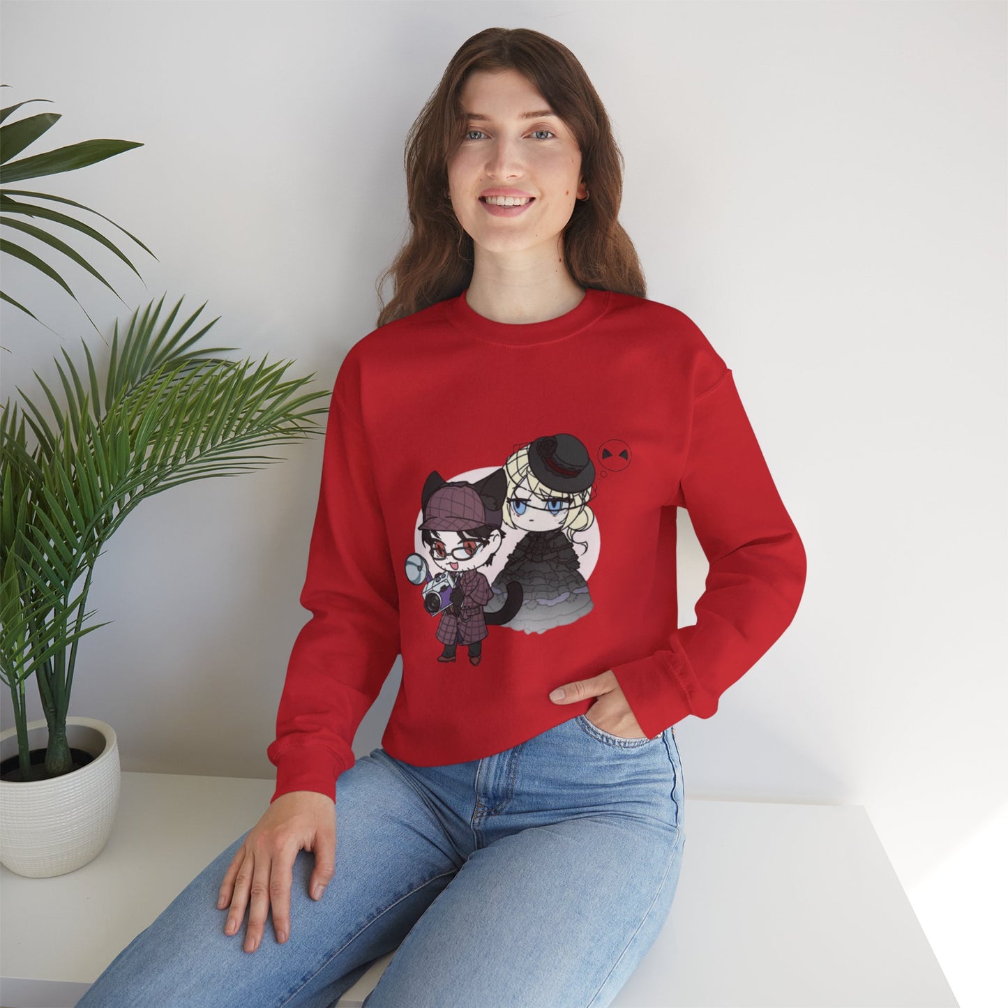 Anime Lord of Mysteries Chibi Cat Detective Duo Red Sweatshirt