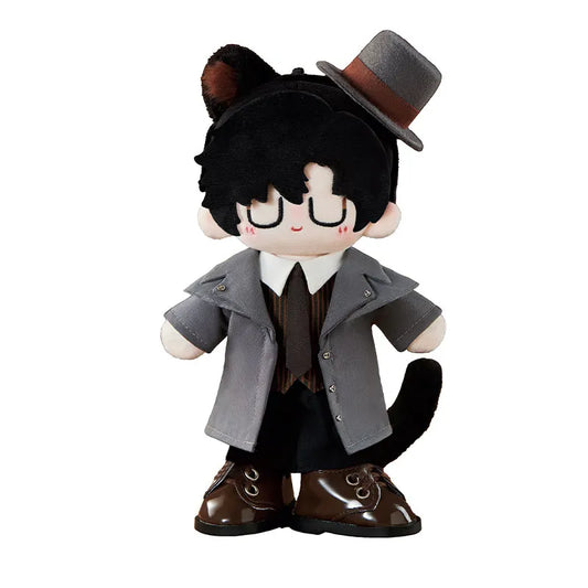 Klein Moretti Proud Meow plush with cat ears, round glasses, grey coat and small top hat