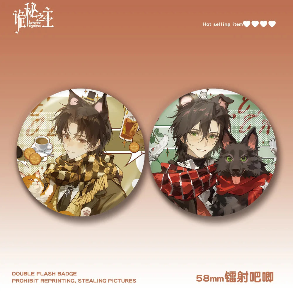 Klein Moretti Button Pin – Cat Café Edition (58mm Glitter Badge)